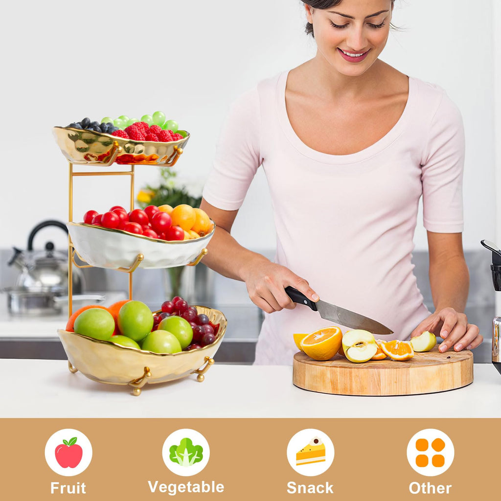 3 Tier Ceramic Fruit Basket with Metal Stand A51102