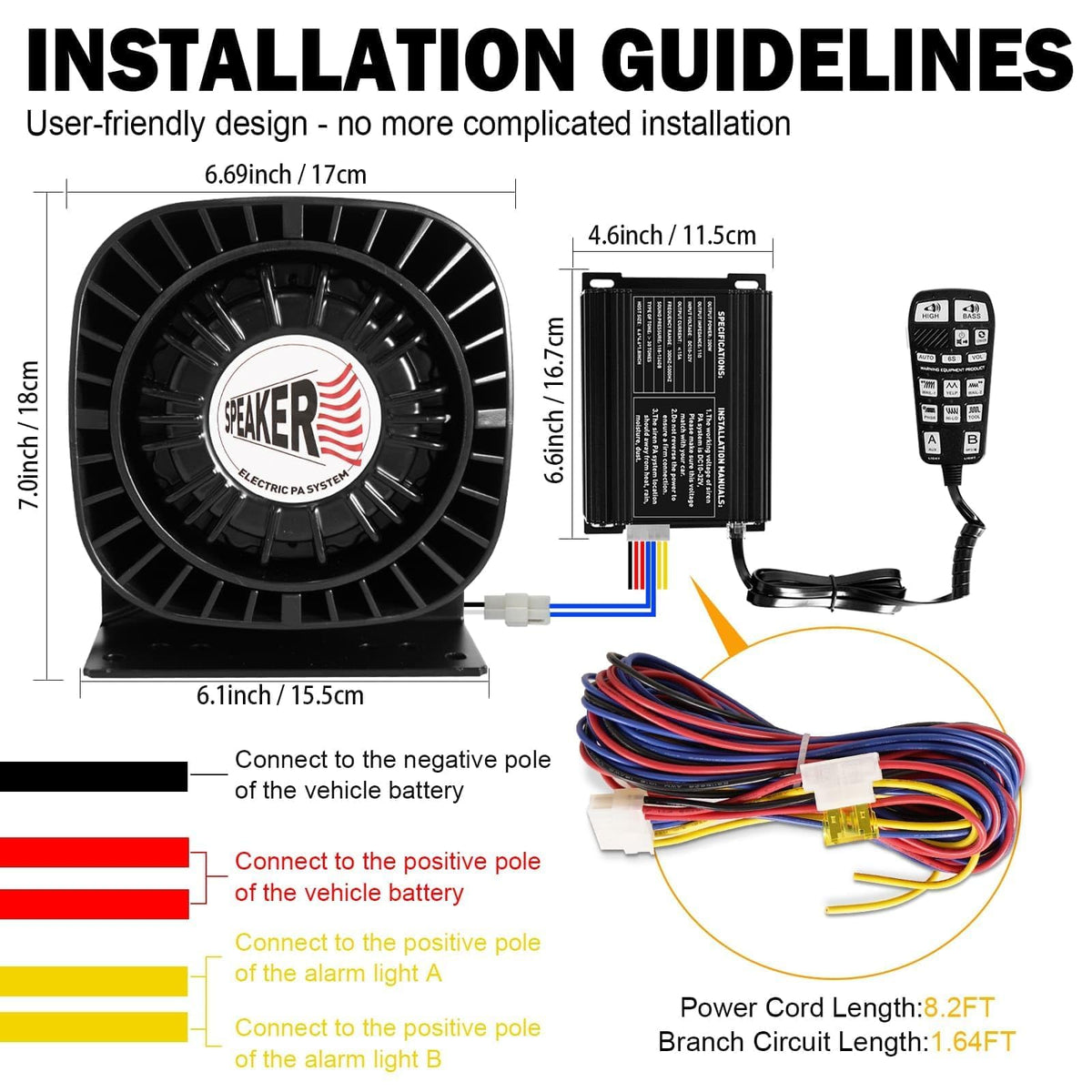 200W Multi-Tones Emergency Siren Speaker Kit with Handheld Microphone G105