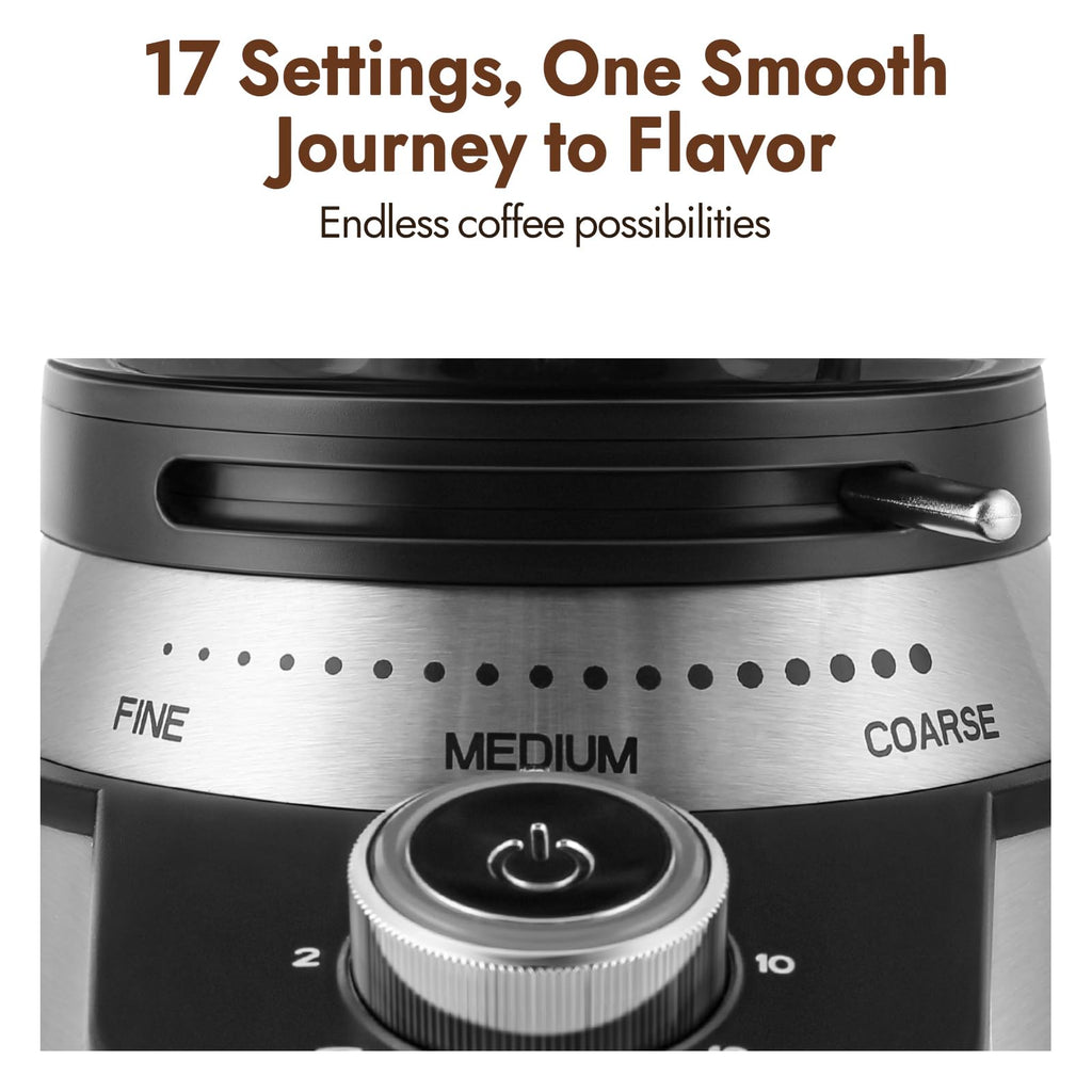 Electric Conical Burr Coffee Grinder with 17 Grind Settings, Black J654