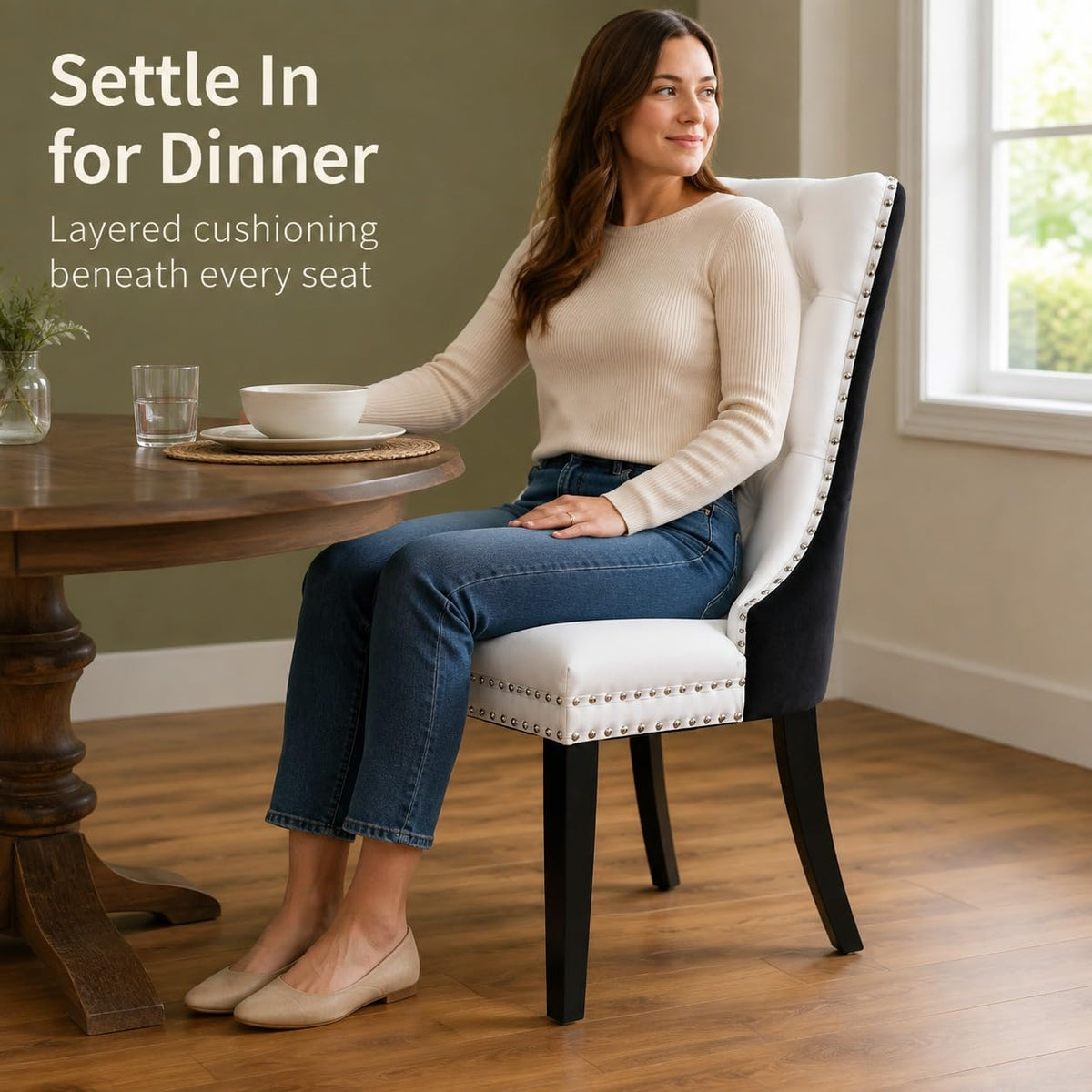 White Black PU Dining Chairs Set of 6 K486629