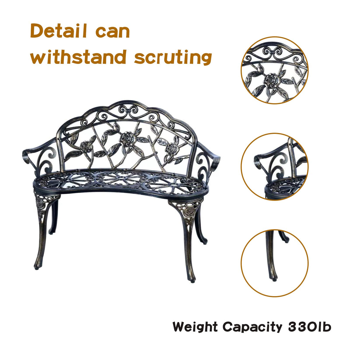 Metal Cast Aluminum Patio Garden Bench U263