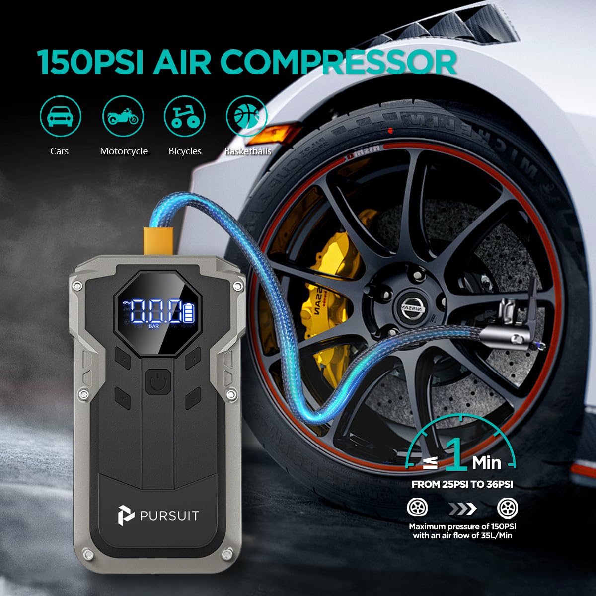 2000A Peak 150PSI Portable Jump Starter with Air Compressor Z443