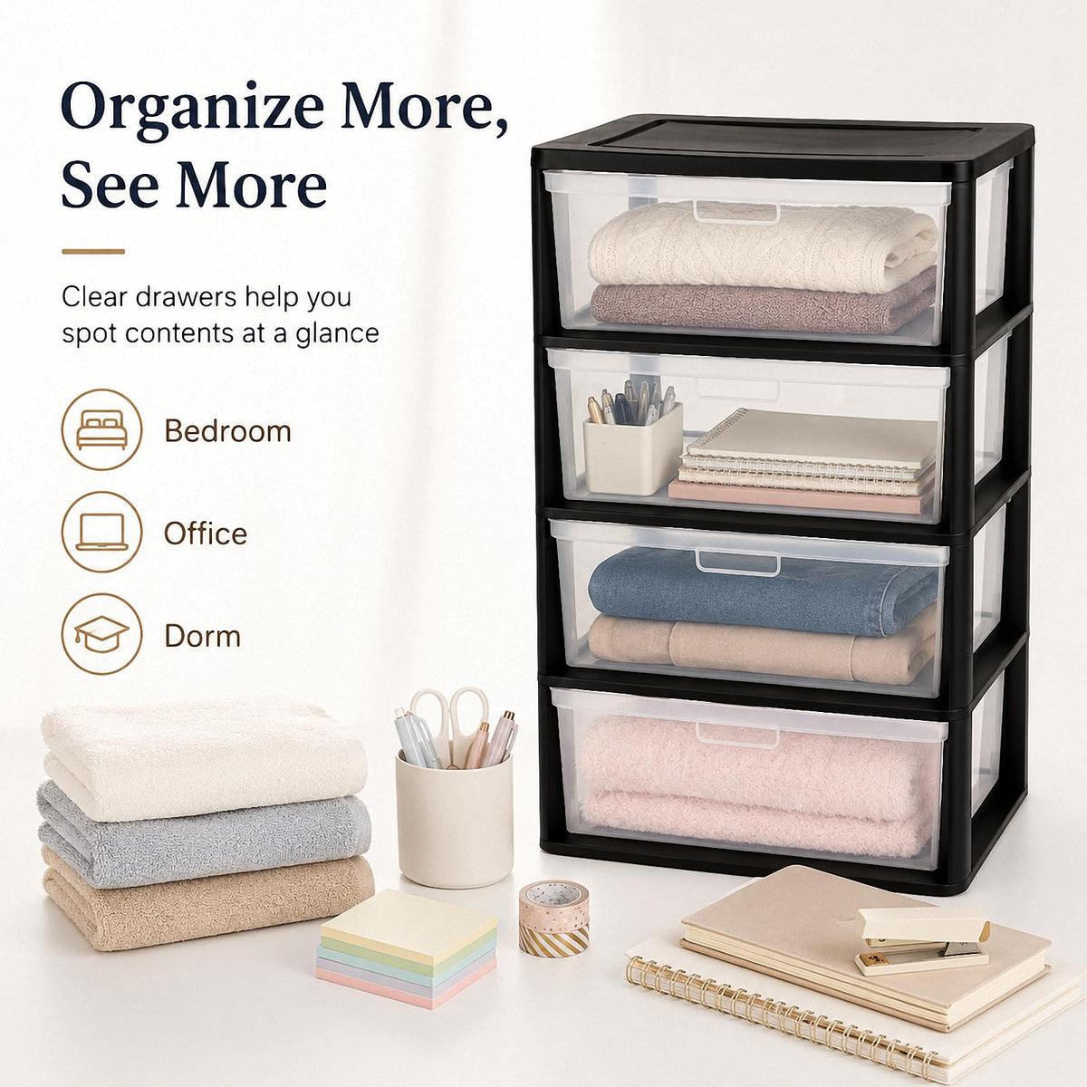 4 Drawer Black Plastic Storage Tower I13981