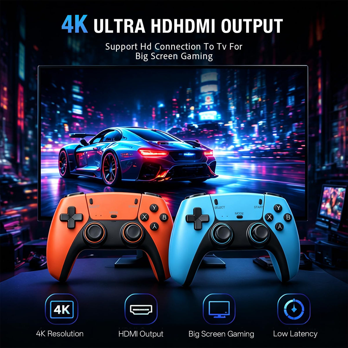 30000+ Games Retro Game Console, 4K HDMI Plug and Play Game Stick with 2.4GHz Wireless Controllers, 64GB 30+ Emulators U5898