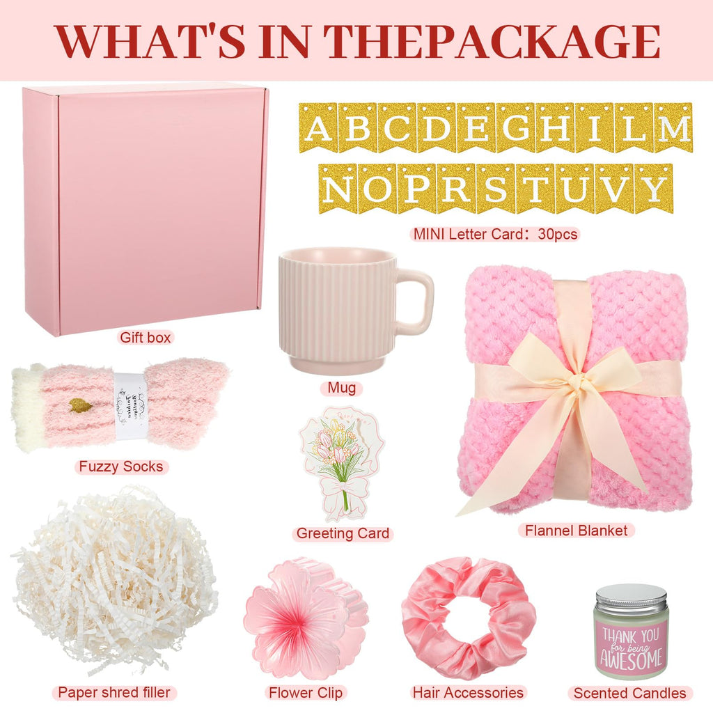 Birthday Gift Basket for Women, Spa Relaxation Set, Pink V489