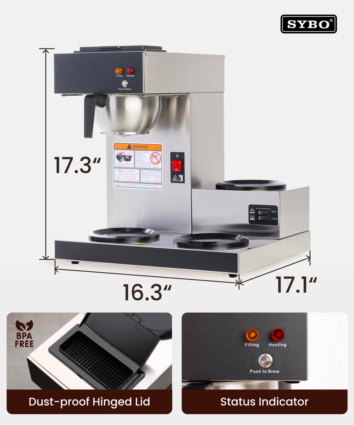 12-Cup Pour Over Coffee Maker with 3 Warmers L494
