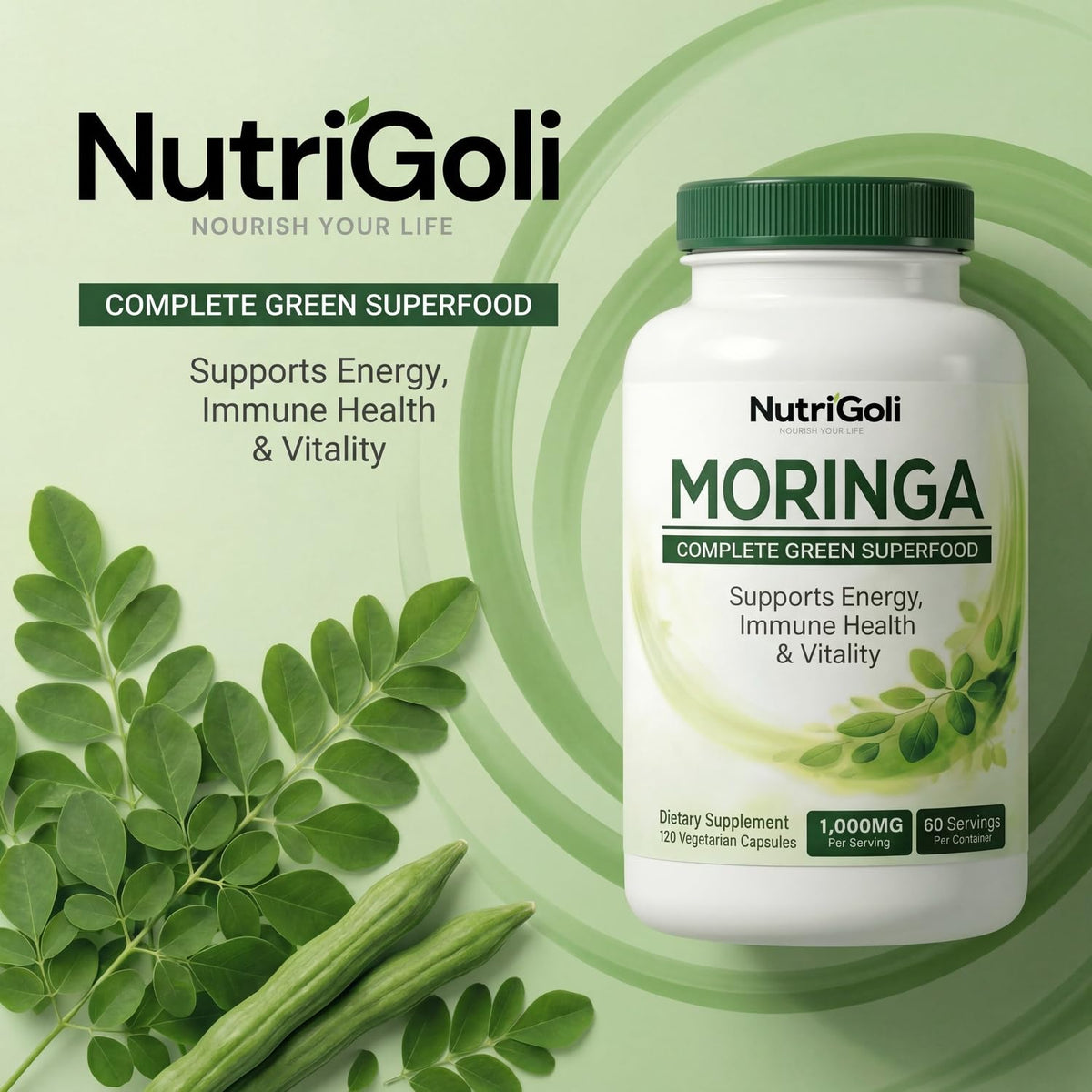 Moringa Capsules 1000mg 120 Vegetarian Capsules L718