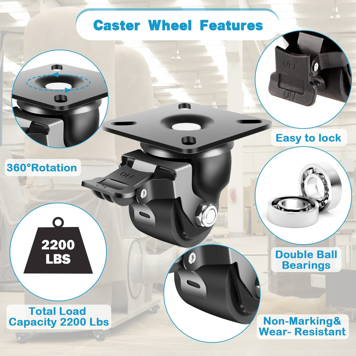 2-Inch Heavy Duty Casters Set of 4 with Brake X49172