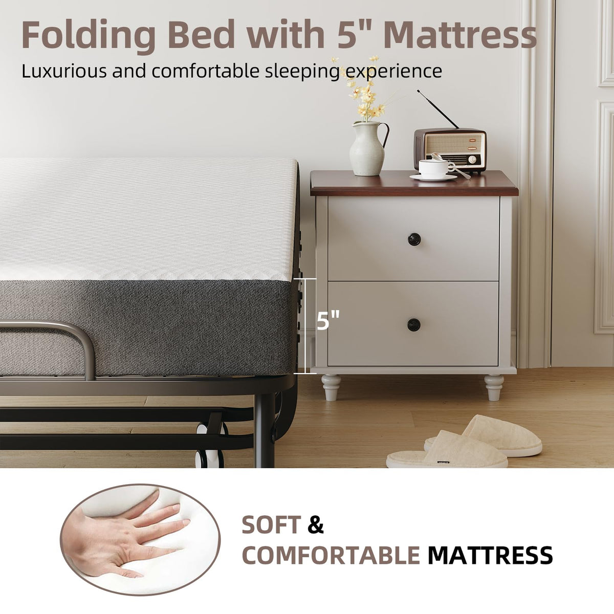 Folding Bed with Mattress and Storage Cover, Twin Size, 5-inch Memory Foam Mattress N359253