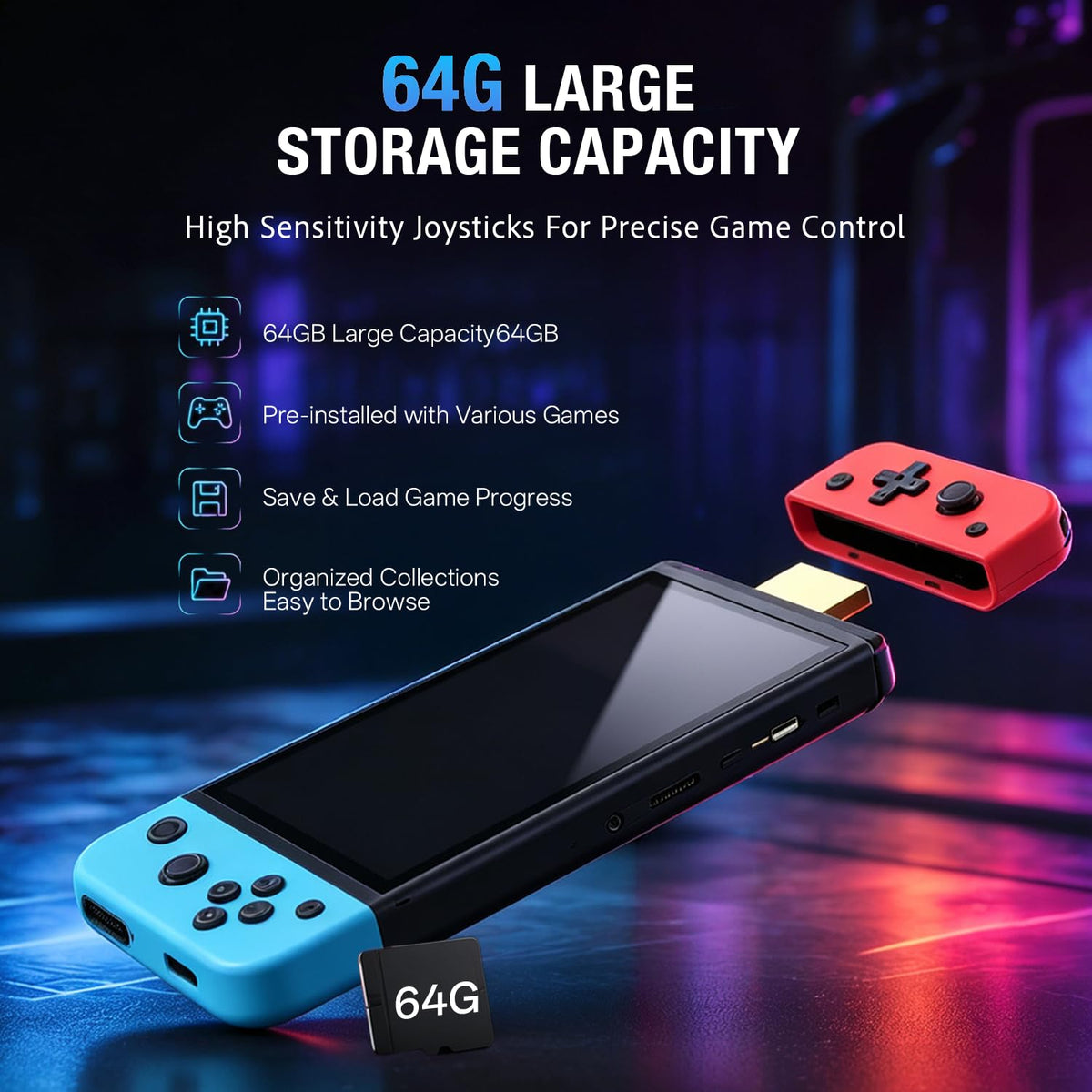 30000+ Games Retro Game Console, 4K HDMI Plug and Play Game Stick with 2.4GHz Wireless Controllers, 64GB 30+ Emulators U5898