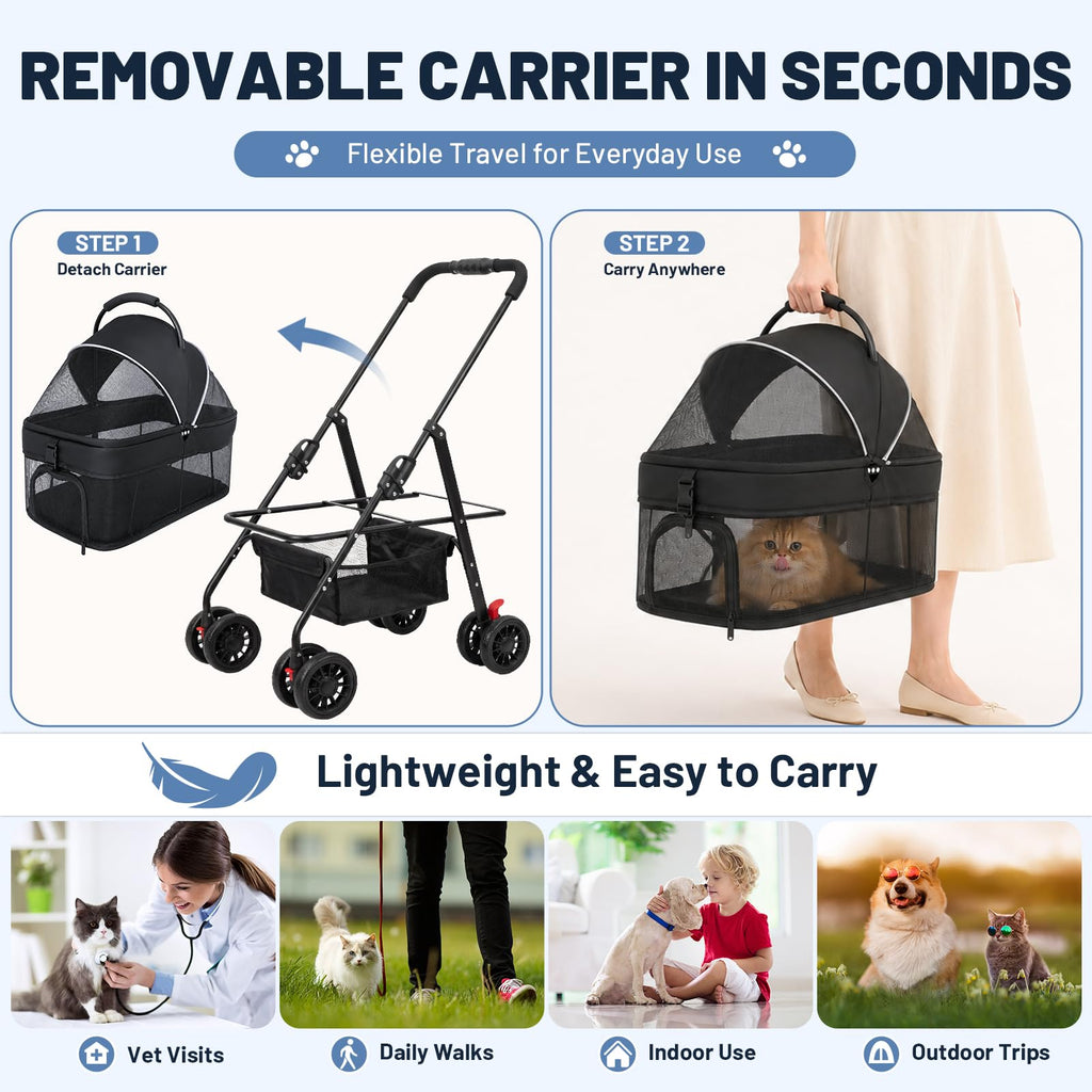 Foldable Pet Stroller with Detachable Carrier Y113579