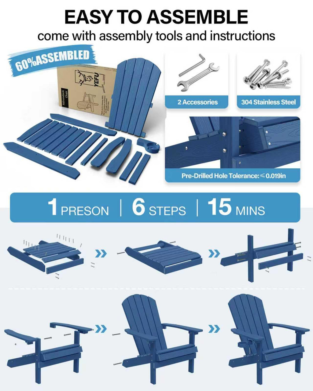 Adirondack Chairs Set of 2 Plastic with Cup Holders A891185