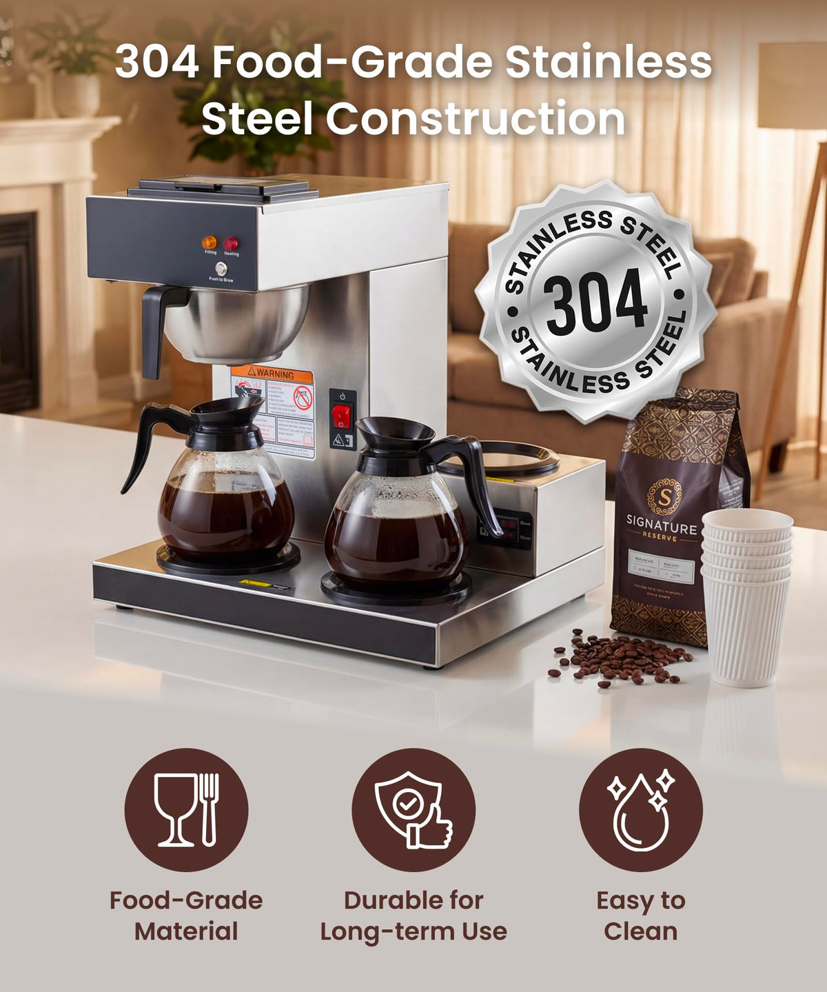 12-Cup Pour Over Coffee Maker with 3 Warmers L494
