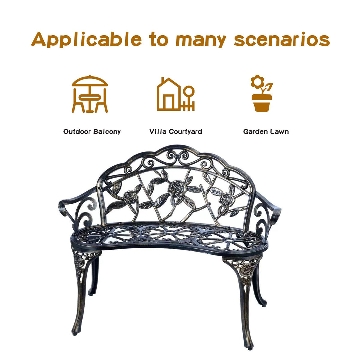 Metal Cast Aluminum Patio Garden Bench U263