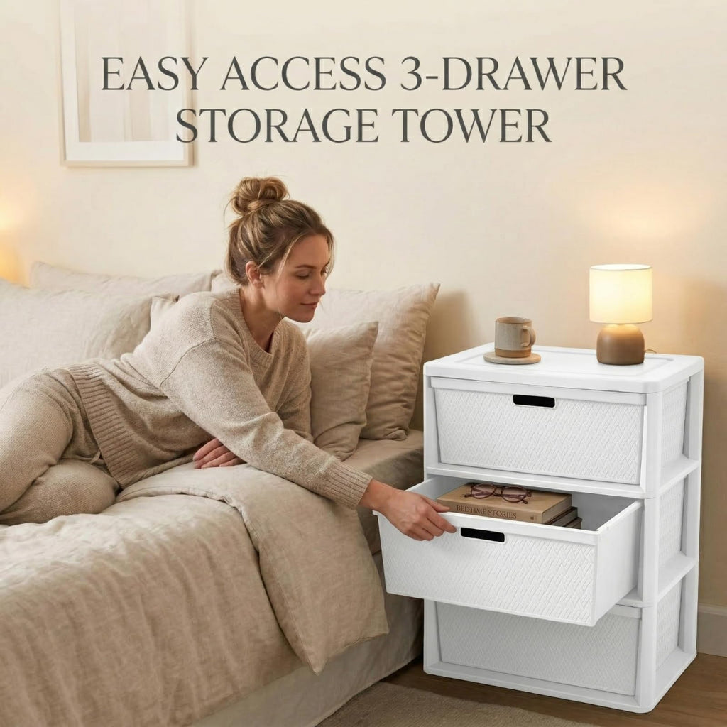Opaque White 3-Drawer Plastic Storage Tower K305048