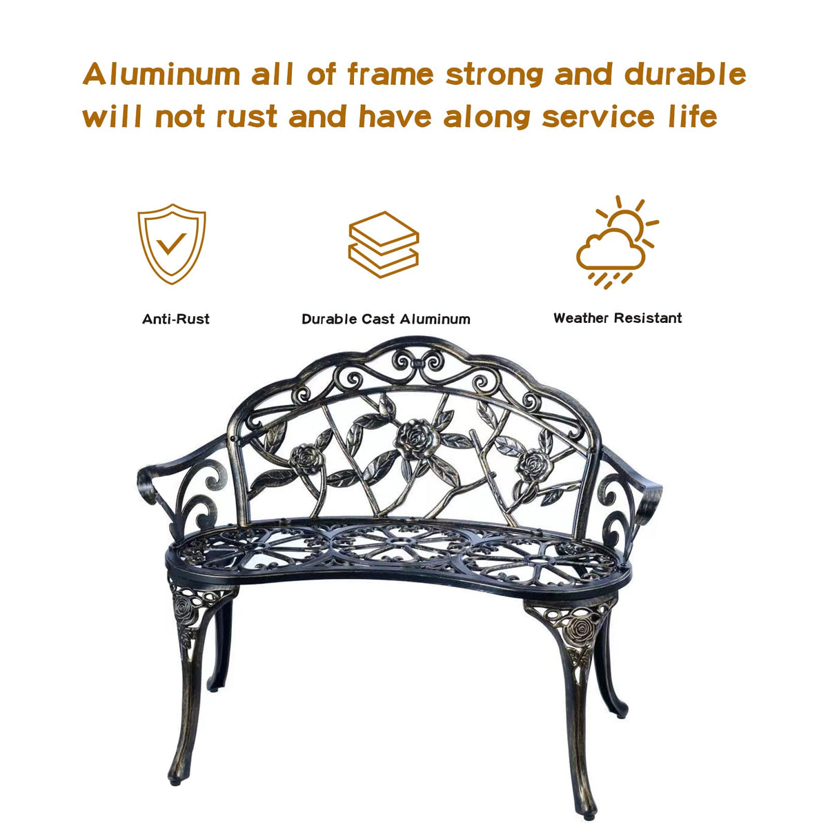 Metal Cast Aluminum Patio Garden Bench U263