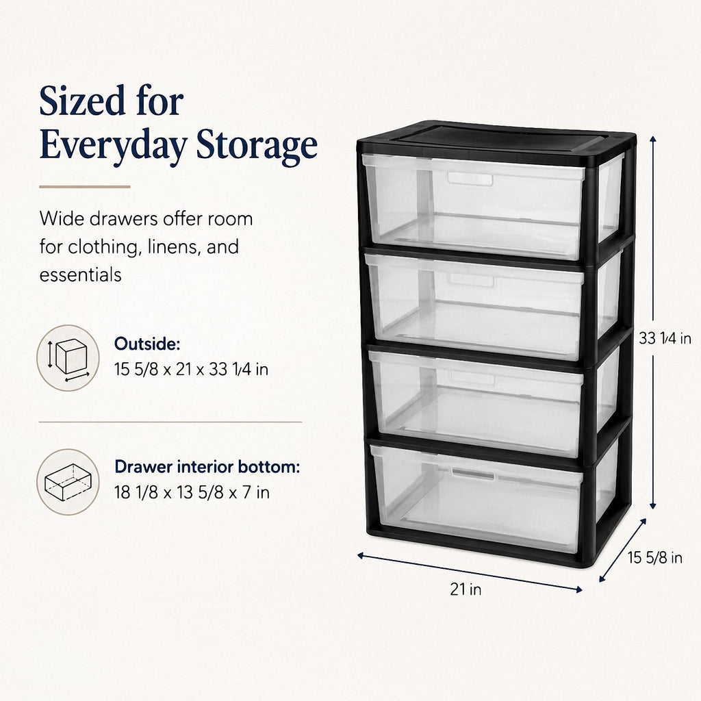 4 Drawer Black Plastic Storage Tower I13981