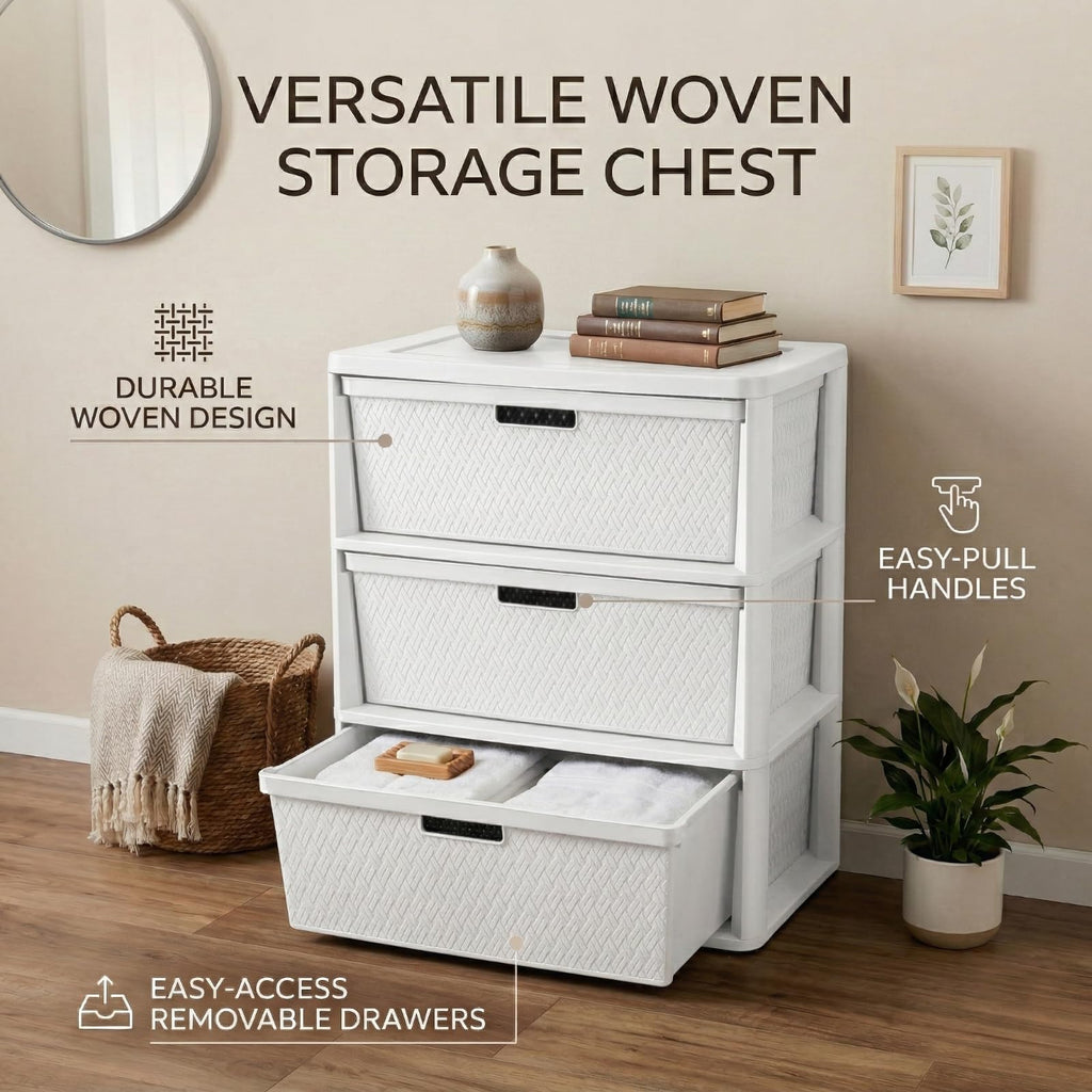Opaque White 3-Drawer Plastic Storage Tower K305048