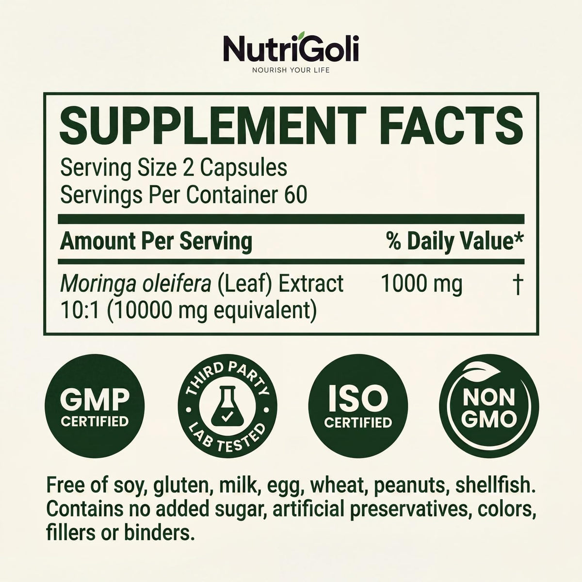 Moringa Capsules 1000mg 120 Vegetarian Capsules L718