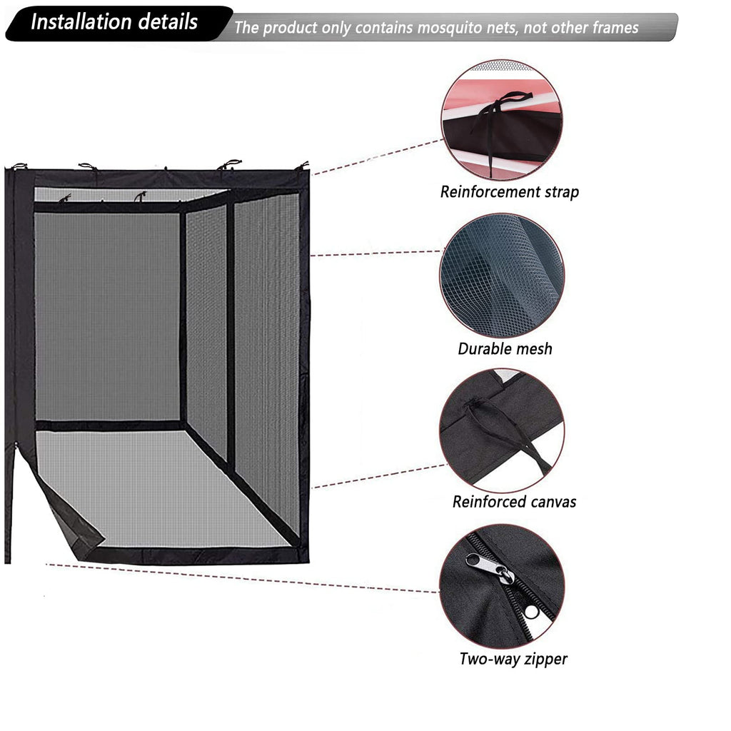 10x10 Black Replacement Mosquito Netting Sidewall Screen with Zipper M79970
