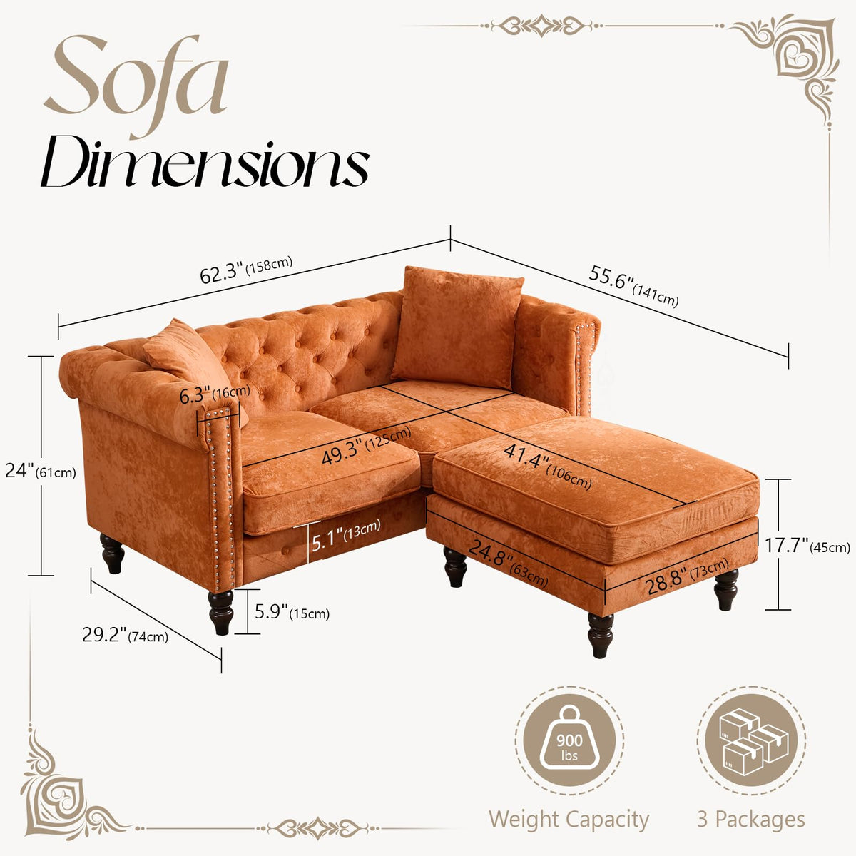 62" Velvet Sofa I800