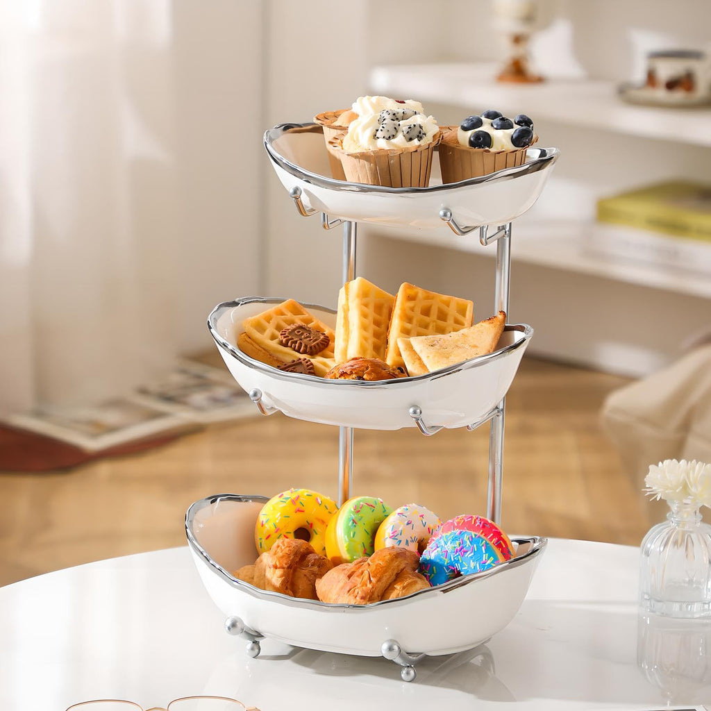 3 Tier Ceramic Fruit Bowl with Metal Stand C93331