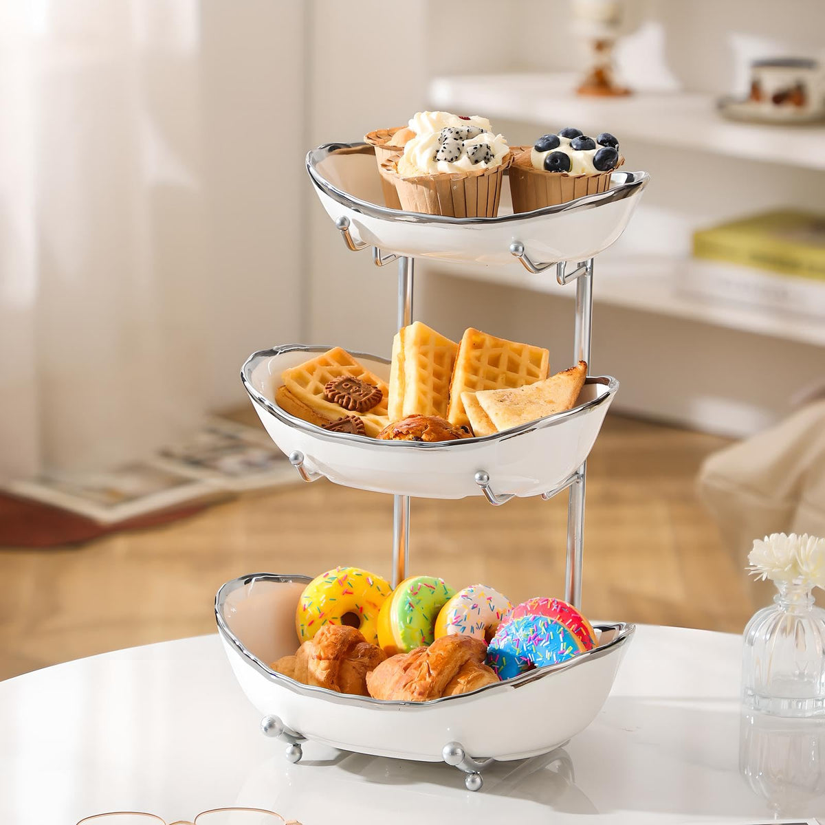 3 Tier Ceramic Fruit Bowl with Metal Stand C93331