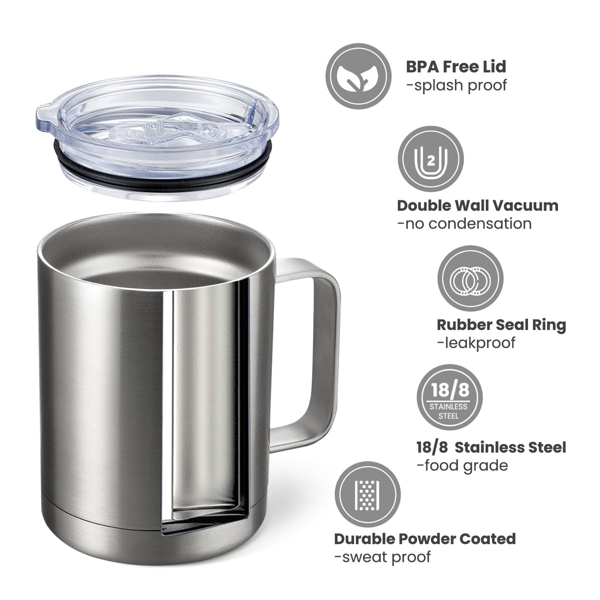 12 oz Stainless Steel Insulated Coffee Mug Set of 2 Q518