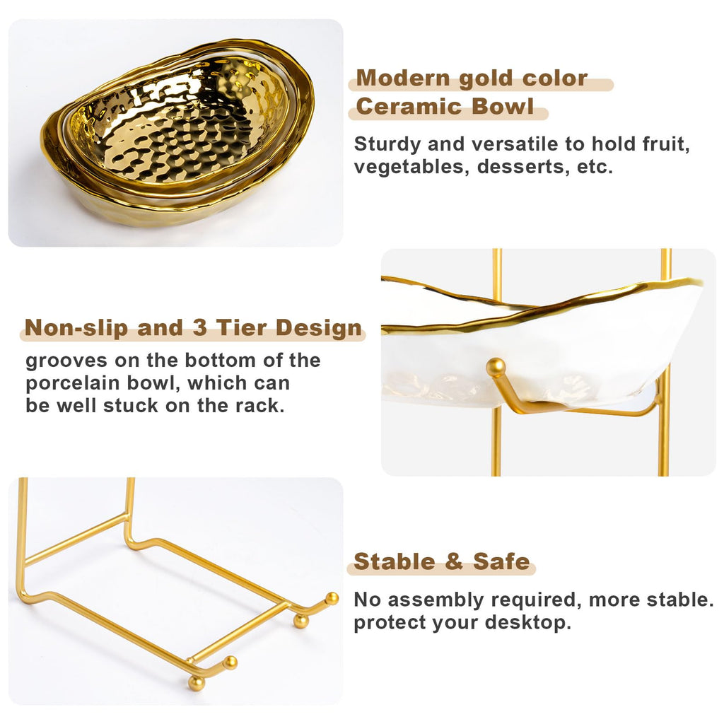 3 Tier Ceramic Fruit Basket with Metal Stand A51102