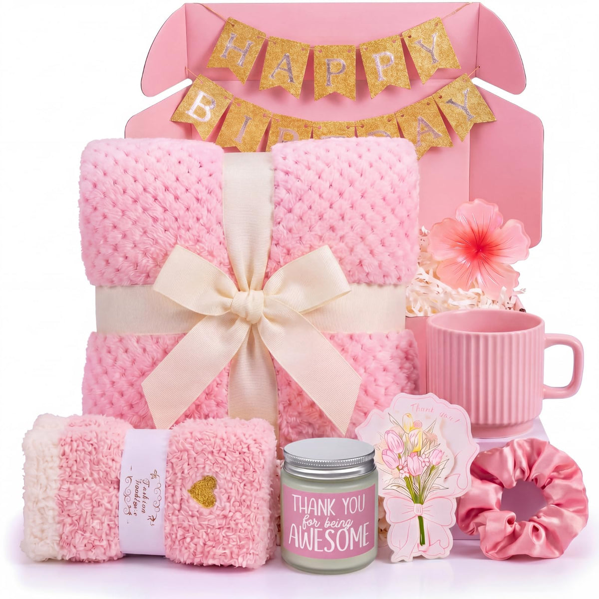 Birthday Gift Basket for Women, Spa Relaxation Set, Pink V489