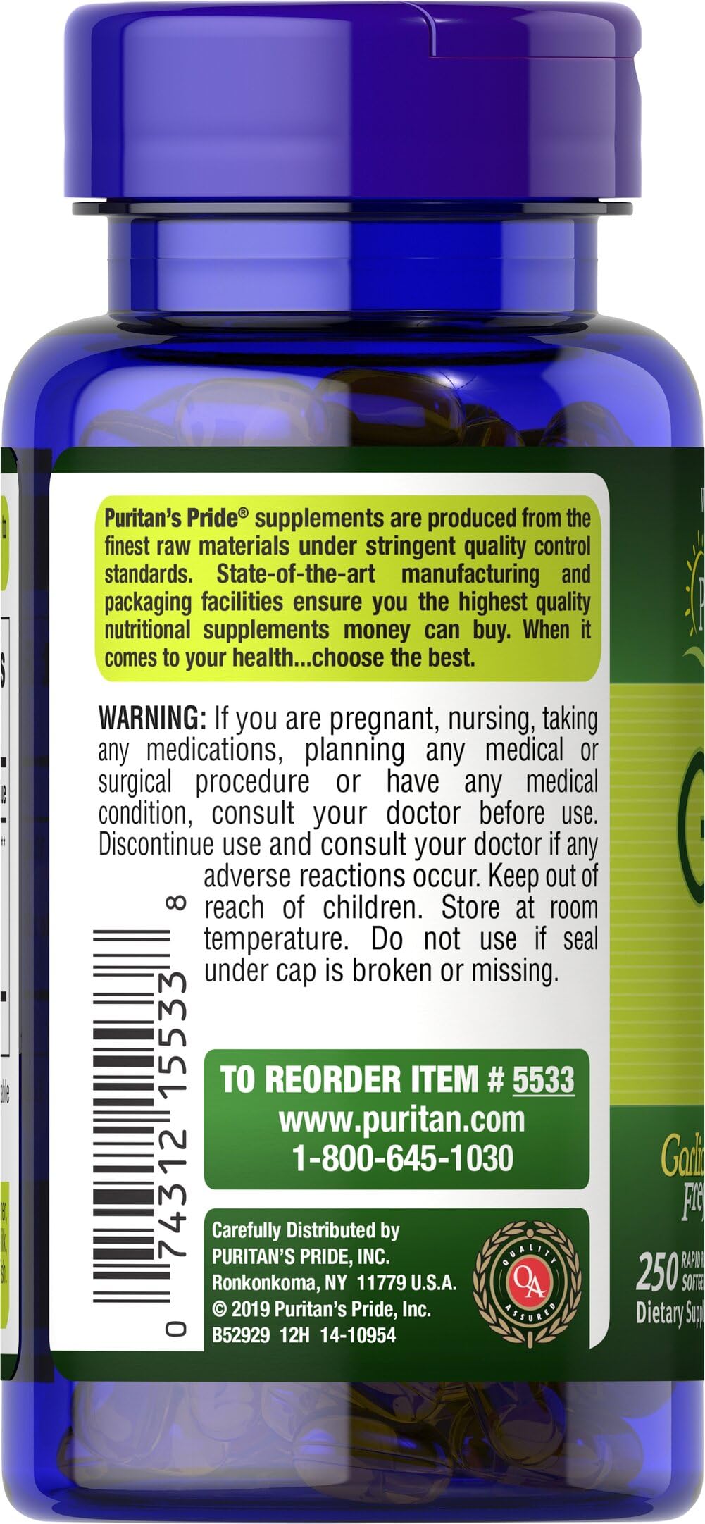 Odorless Garlic 10mg 250 Softgels W292