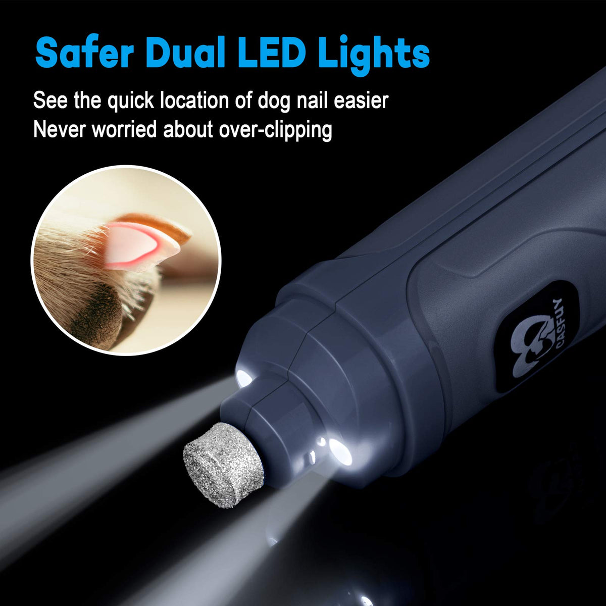 Dog Nail Grinder with 2 LED Light 2-Speed Electric Pet Nail Trimmer L838
