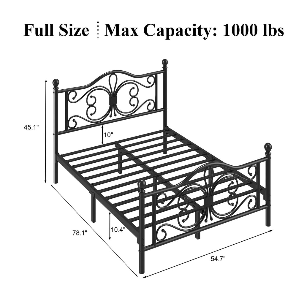 Black Full Bed Frame with Butterfly Pattern Headboard & Footboard P72366