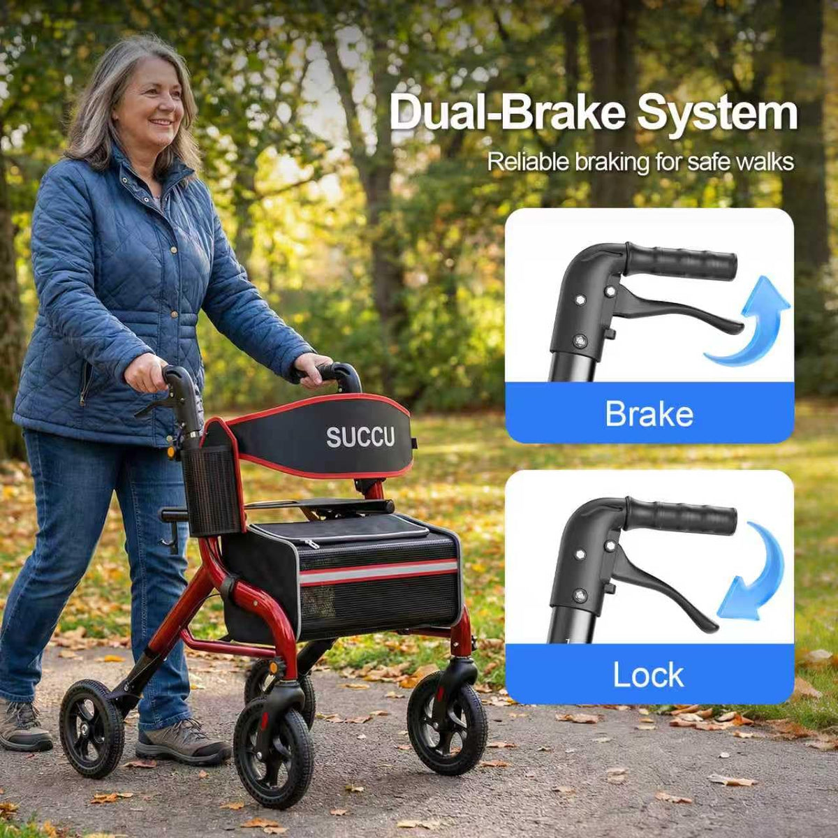 Red 8" All-Terrain Rollator Walker C4449