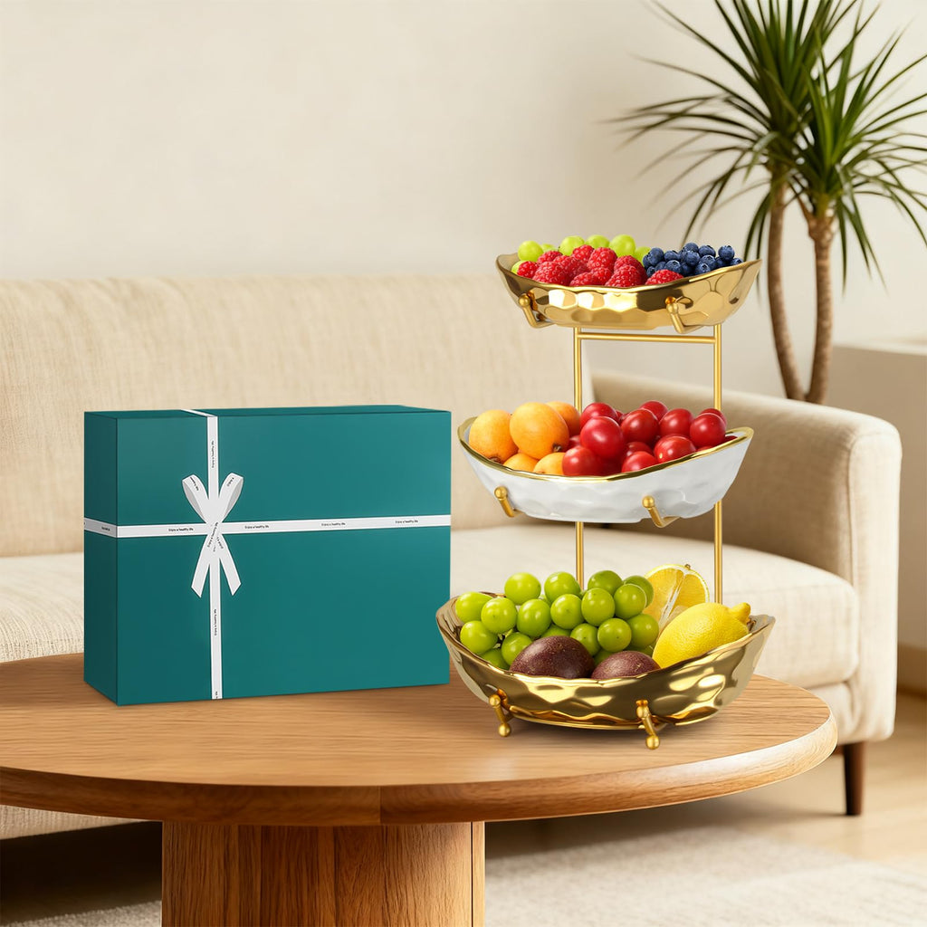 3 Tier Ceramic Fruit Basket with Metal Stand A51102