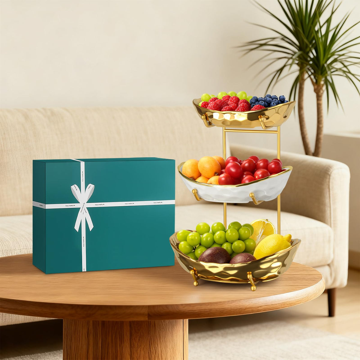 3 Tier Ceramic Fruit Basket with Metal Stand A51102