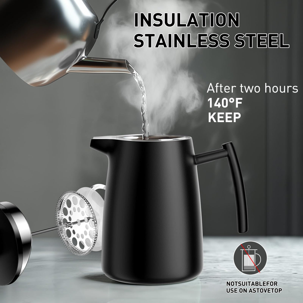 50oz Stainless Steel Insulated French Press Coffee Maker W55505