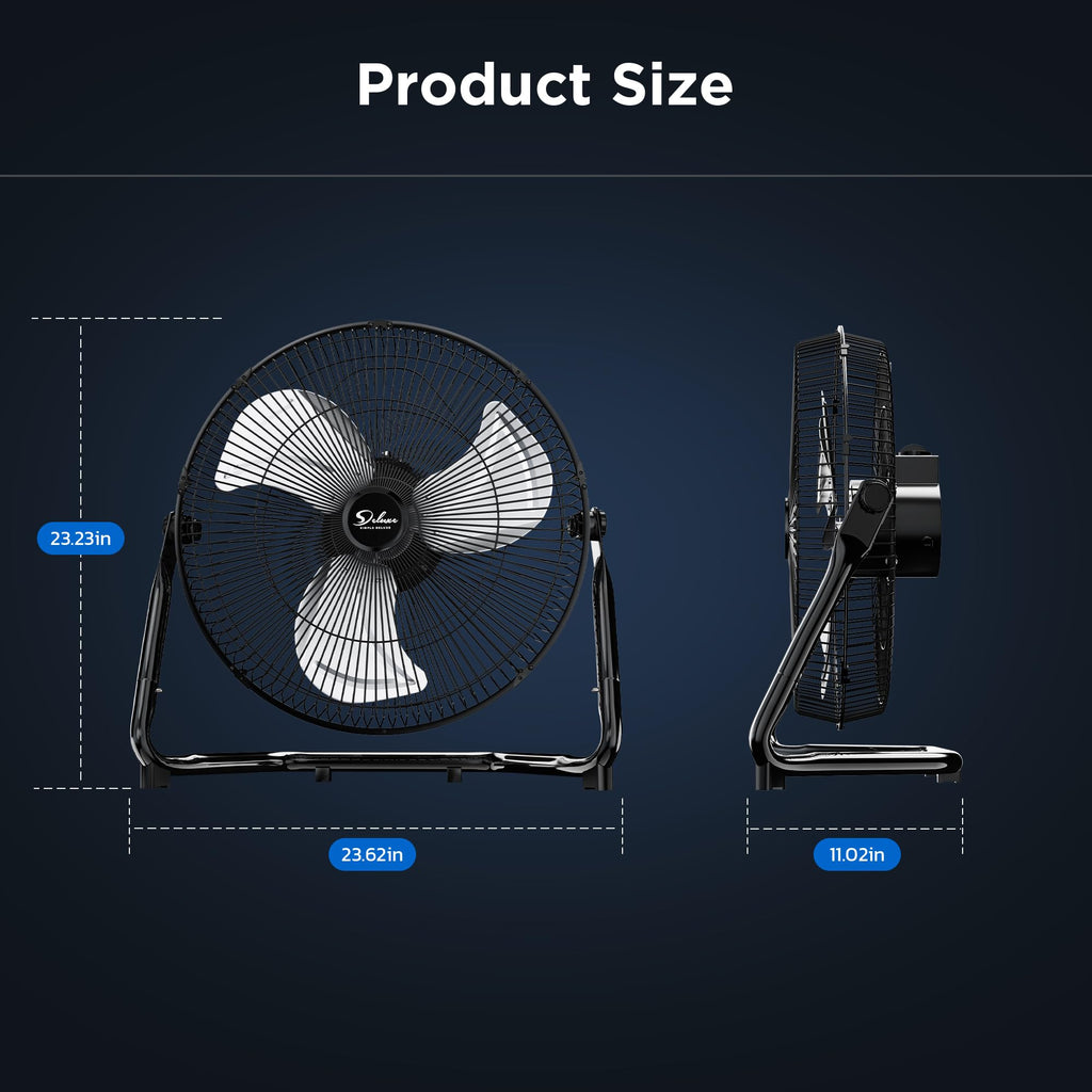 20 Inch 3-Speed High Velocity Metal Industrial Floor Fan, Black L599