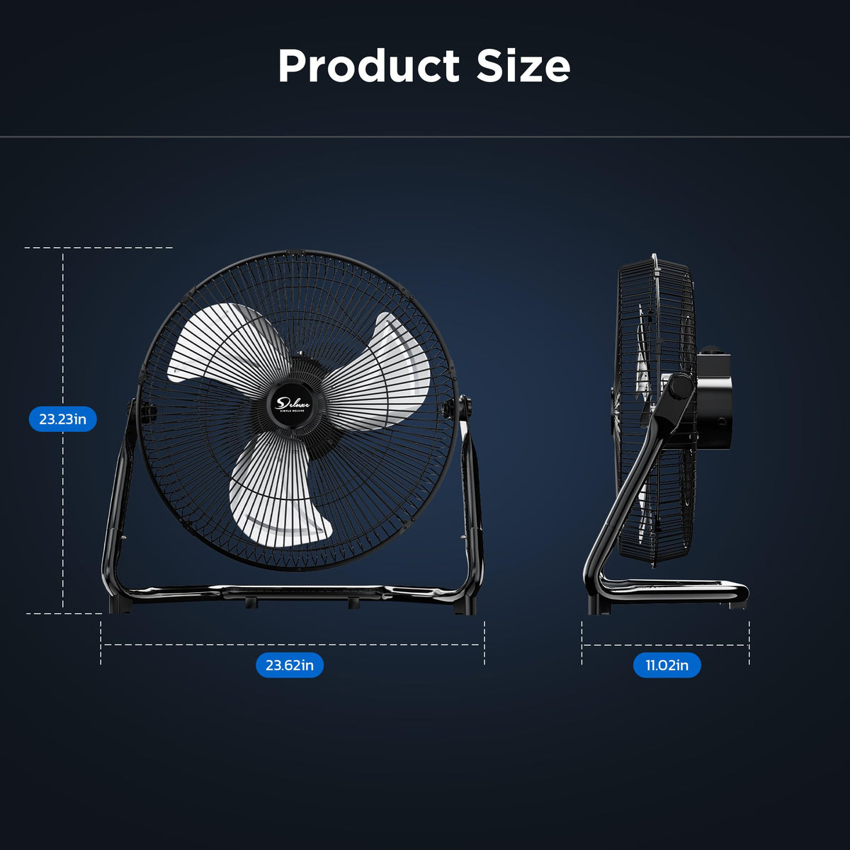 20 Inch 3-Speed High Velocity Metal Industrial Floor Fan, Black L599