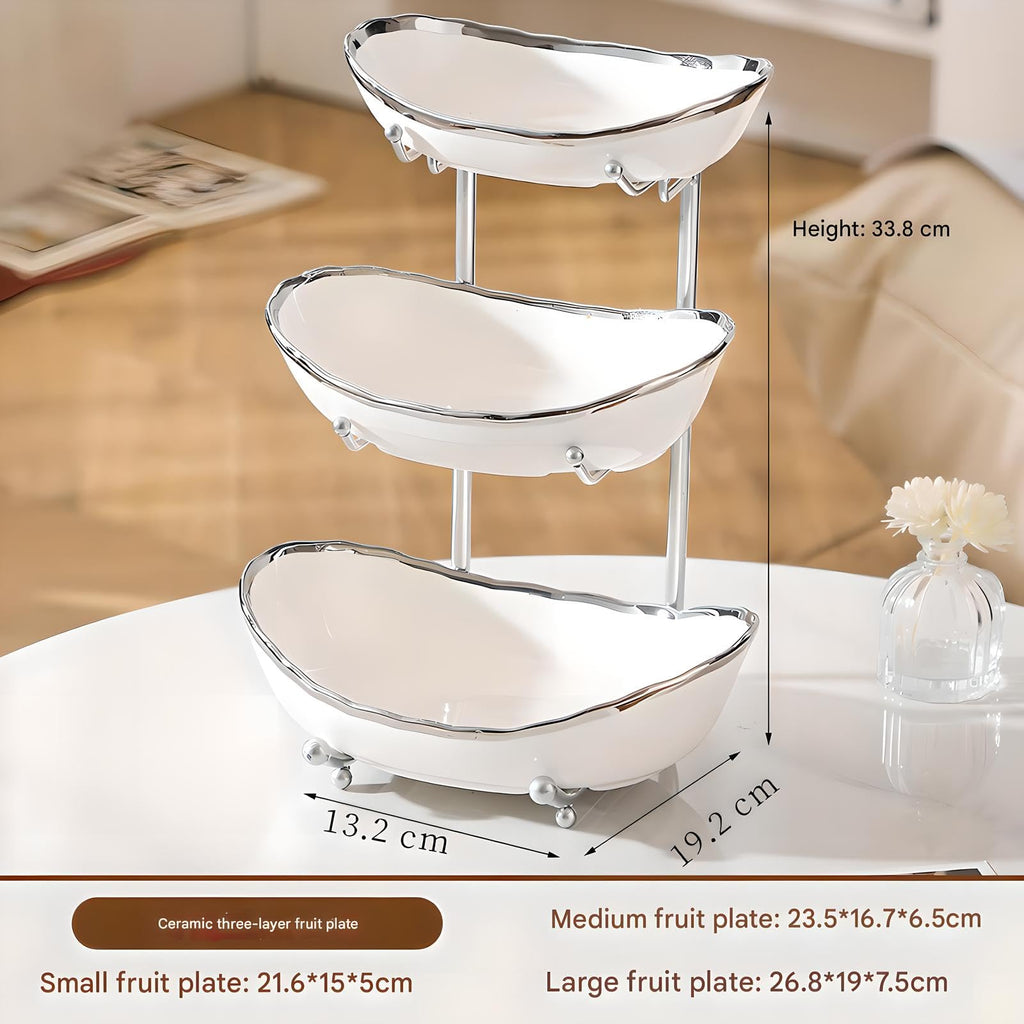 3 Tier Ceramic Fruit Bowl with Metal Stand C93331