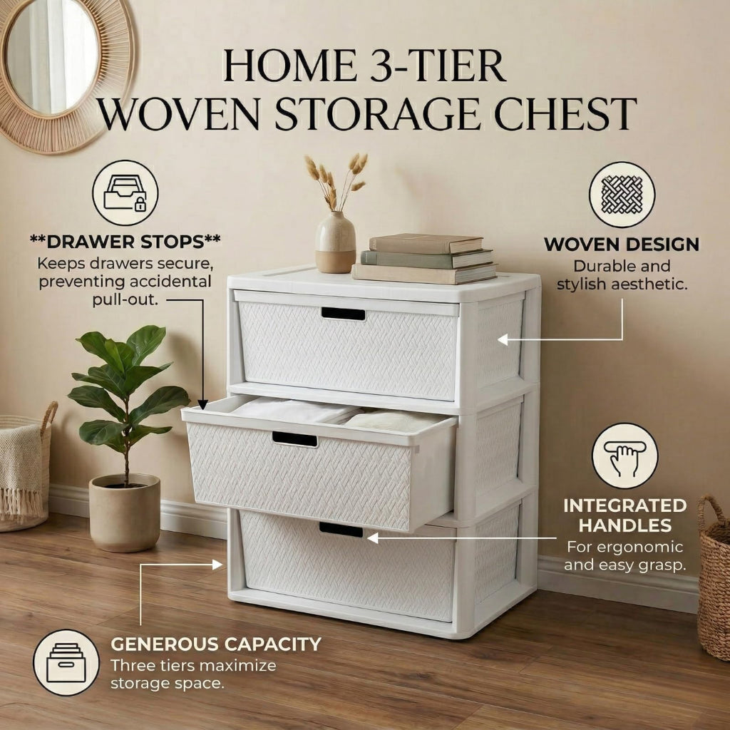 Opaque White 3-Drawer Plastic Storage Tower K305048