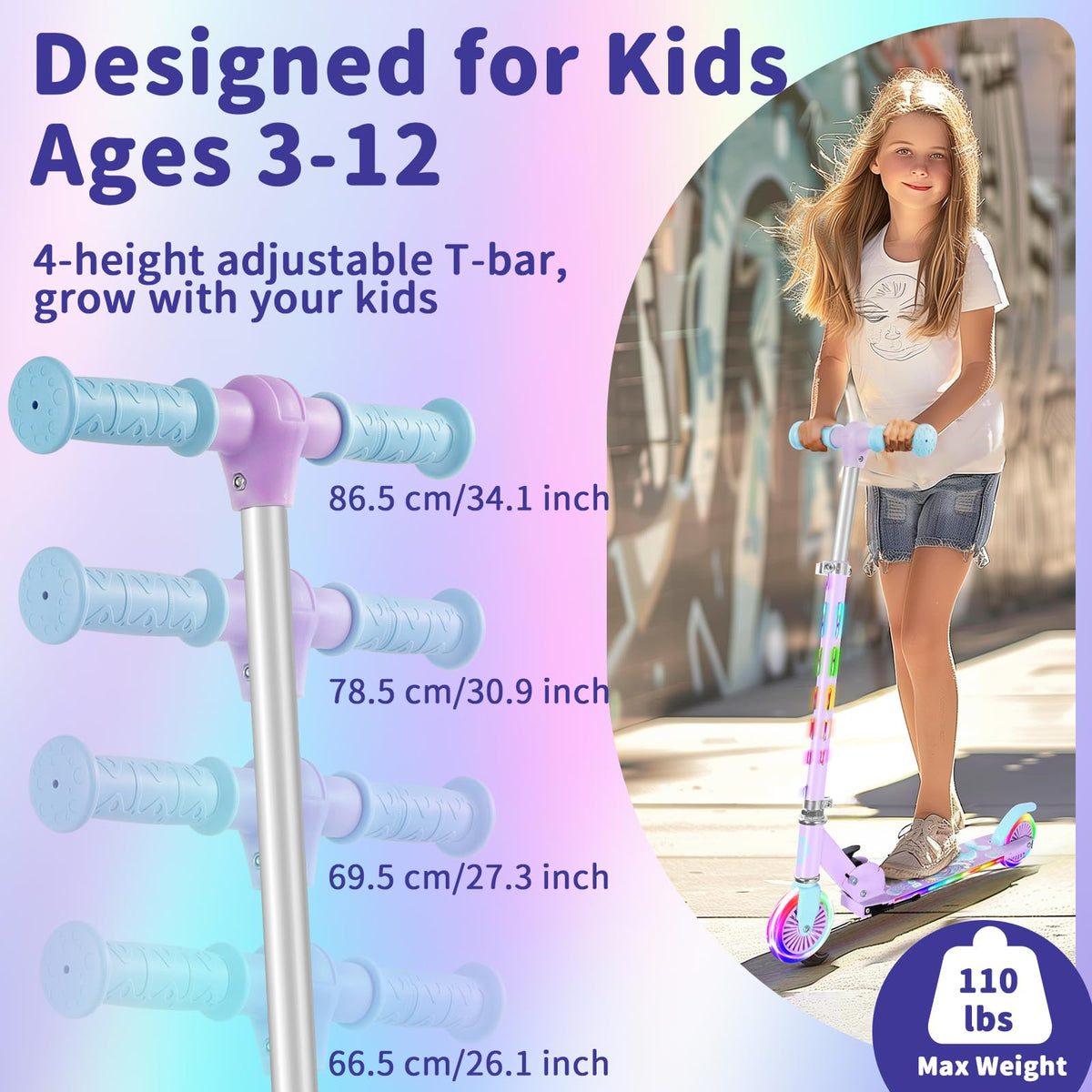 2 Wheel Folding Lightweight Kick Scooter with Light-Up Wheels S16259
