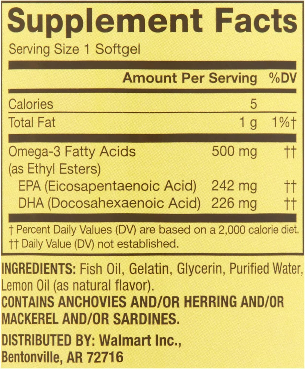Omega-3 500 mg 180 Count Fish Oil Dietary Supplements T367843