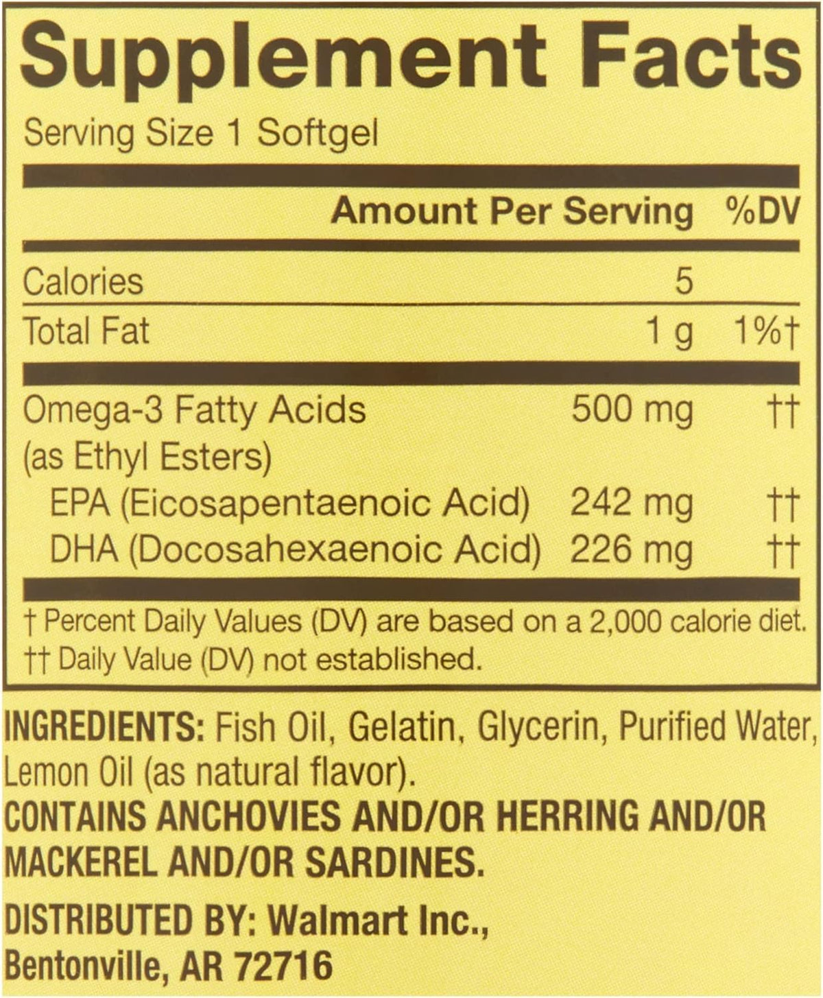 Omega-3 500 mg 180 Count Fish Oil Dietary Supplements T367843