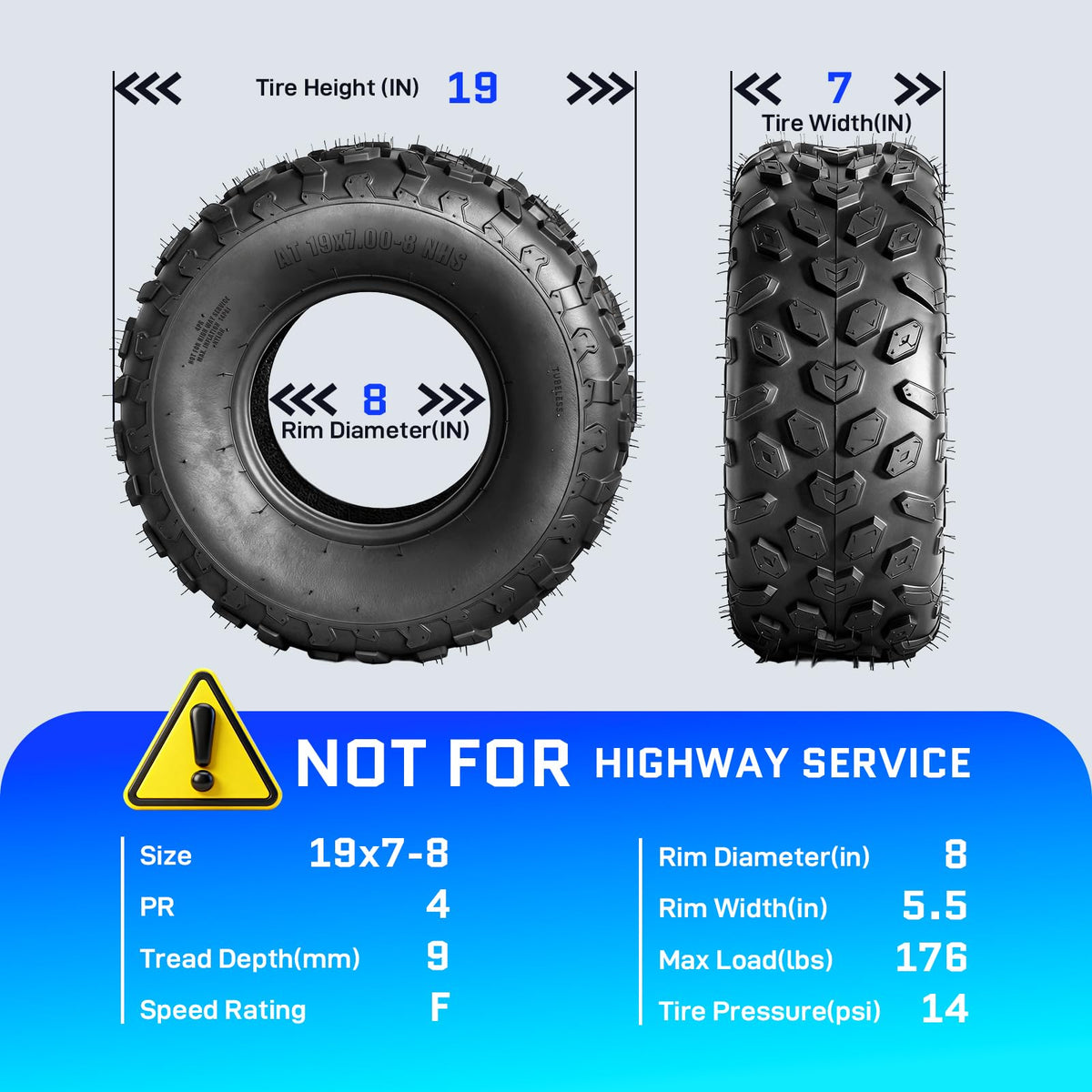 Set of 4 ATV/UTV Tires 19x7-8 R418937