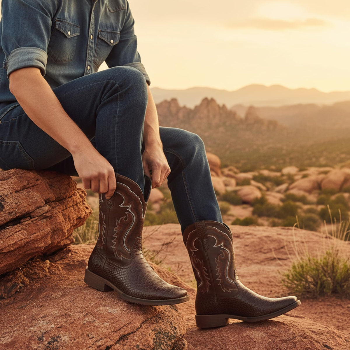 Cowboy Boots for Men Square Toe Mid Calf W878165