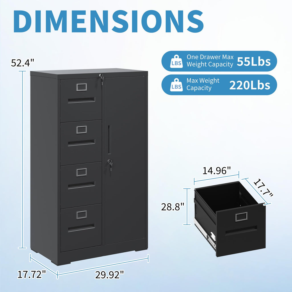 4 Drawer Metal File Cabinet with Lock T341