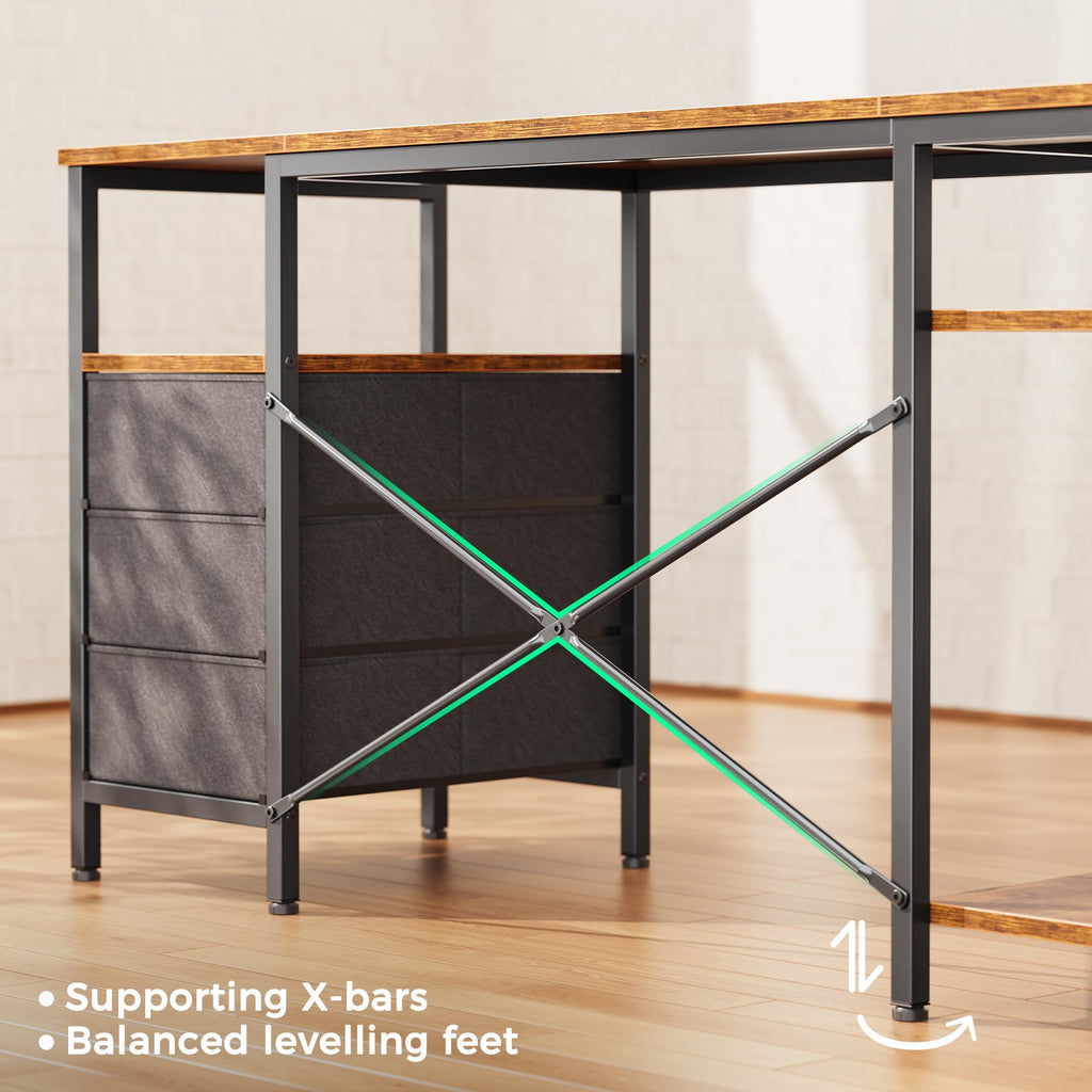 L Shaped Office Desk with Power Outlets & 3 Drawers E2965