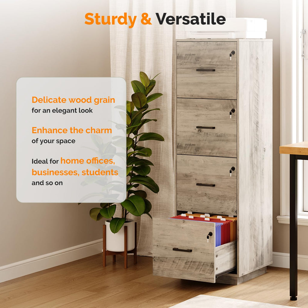 4 Drawer Wood File Cabinet with Lock U3122
