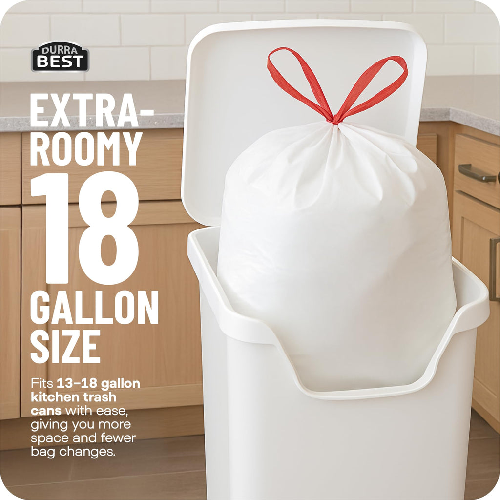 120 Count 18 Gallon White Heavy-Duty Drawstring Trash Bags S975